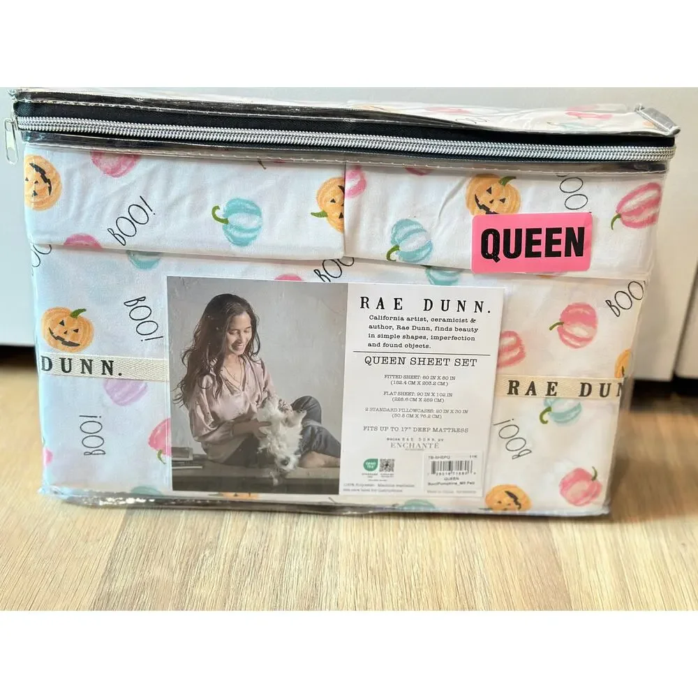 Rae Dunn Halloween Sheets 4 Pc Queen BOO! Halloween Pumpkin Bedding